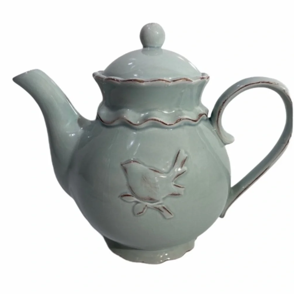 Vintage Tea Set Bird Teapot Teacup Delicate Floral Hand Painted Hand Crafted Art